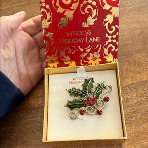 Macy's Holiday Lane Holly Brooch - Green and Red